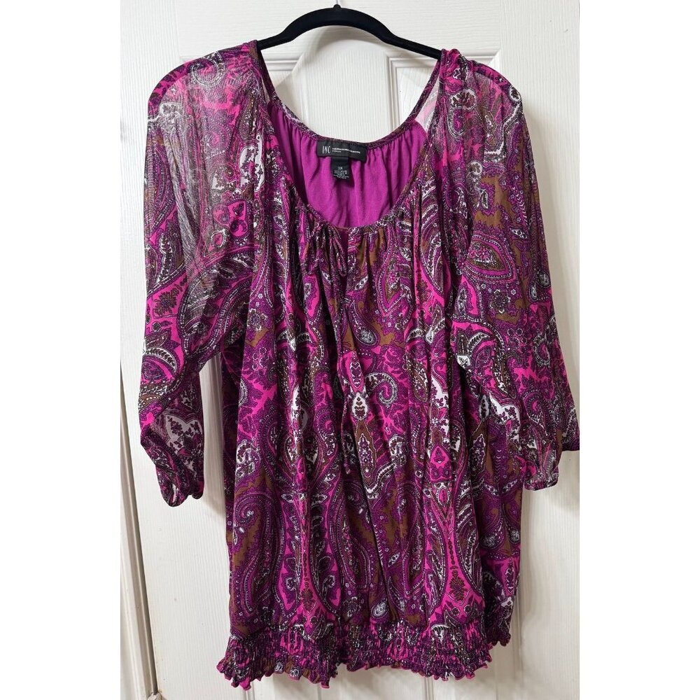 INC International Concepts Fuchsia Paisley Peasant Blouse